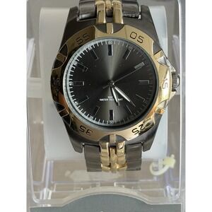 Men's Quartz Analog Wristwatch Black& Gold Stainless Steel 100ft Water Resistant